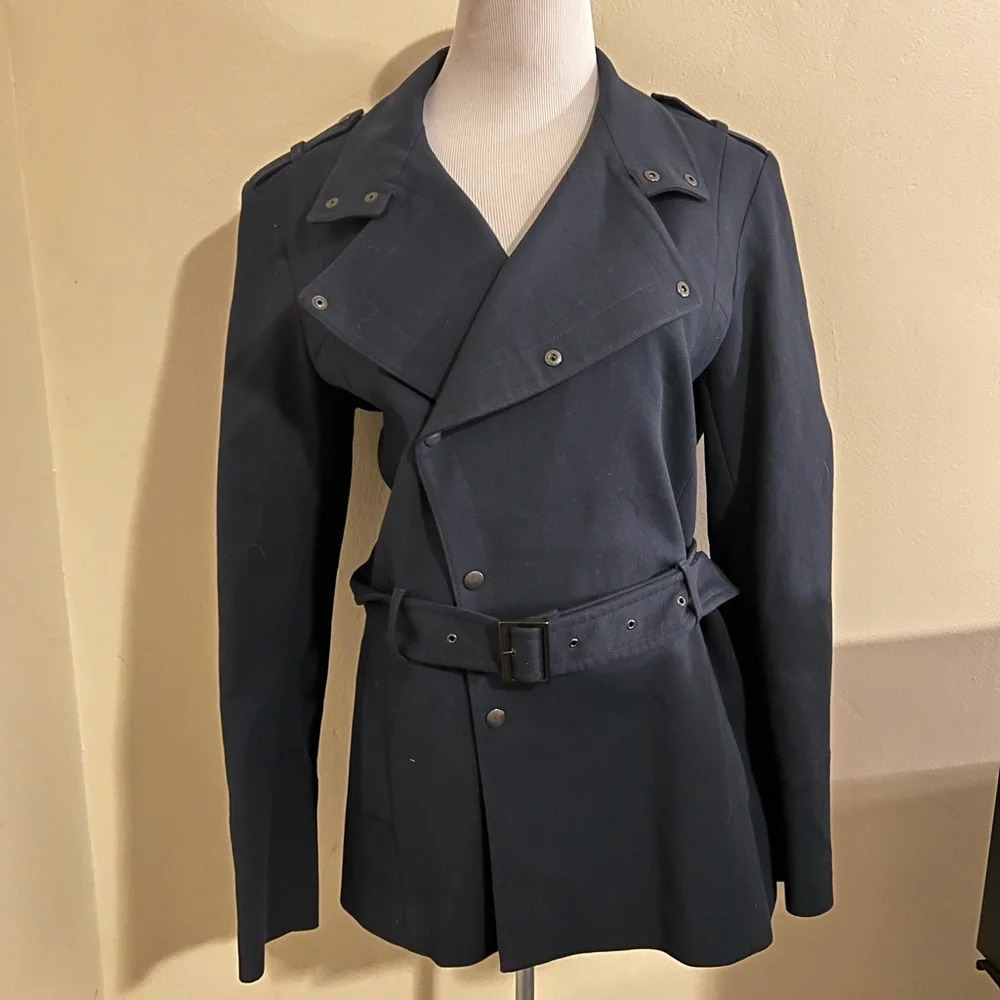 Reiss Navy Blue Moto Jacket Coat, size large - Picture 3 of 6